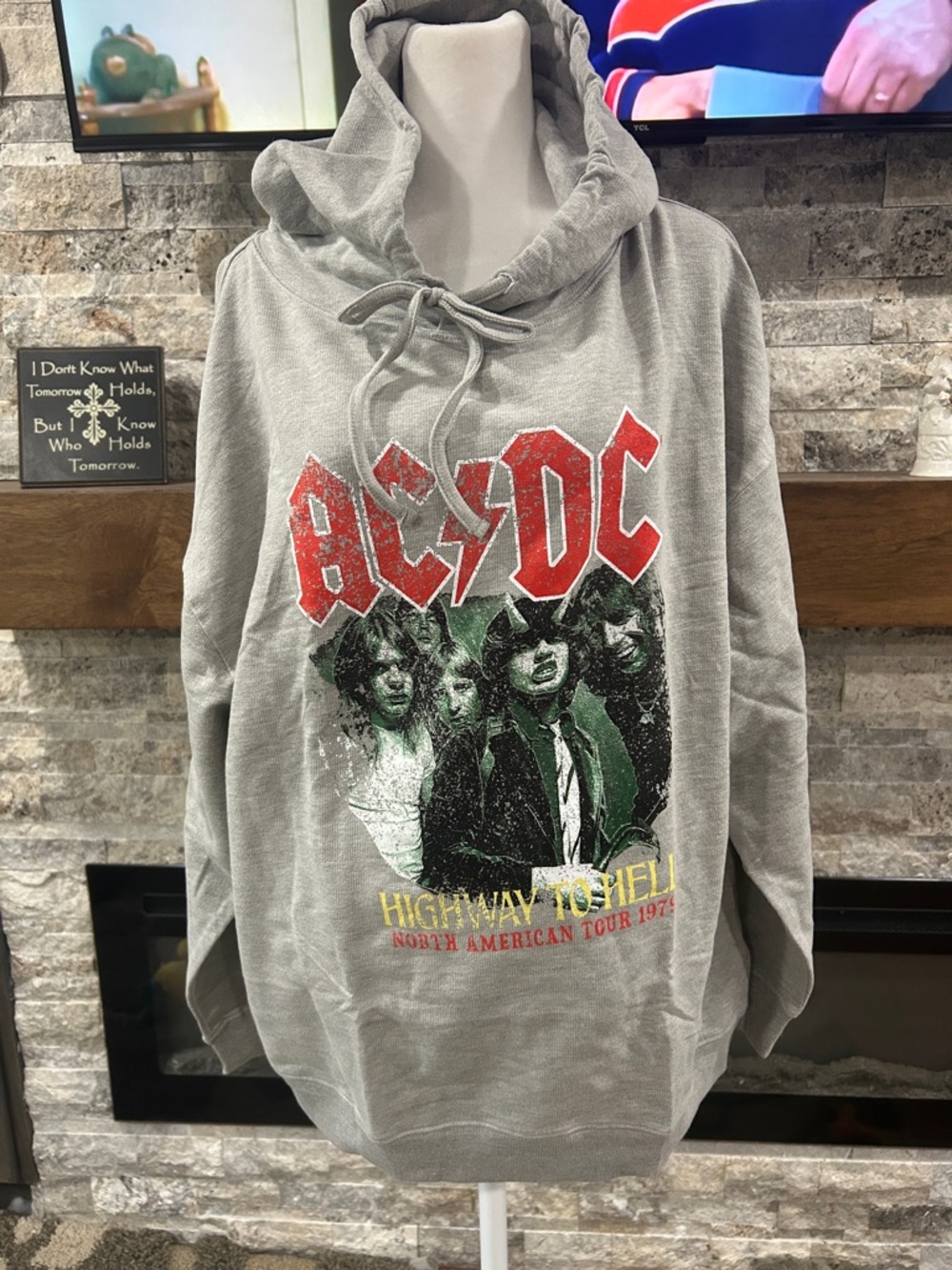 AC/DC Grey Hoodie with Red Logo and Green Band Graphic NEW size medium